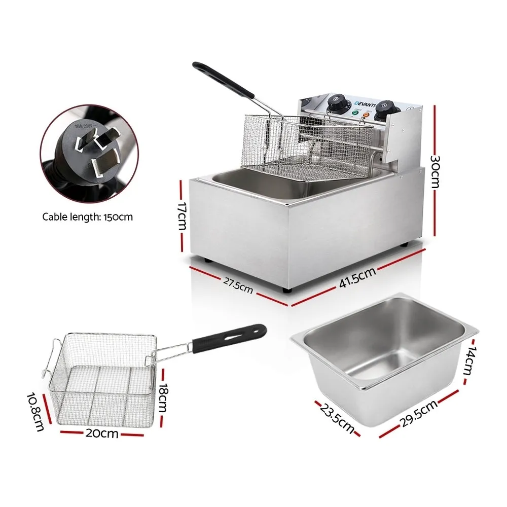 10L Stainless Steel Electric Deep Fryer 2200W - Devanti