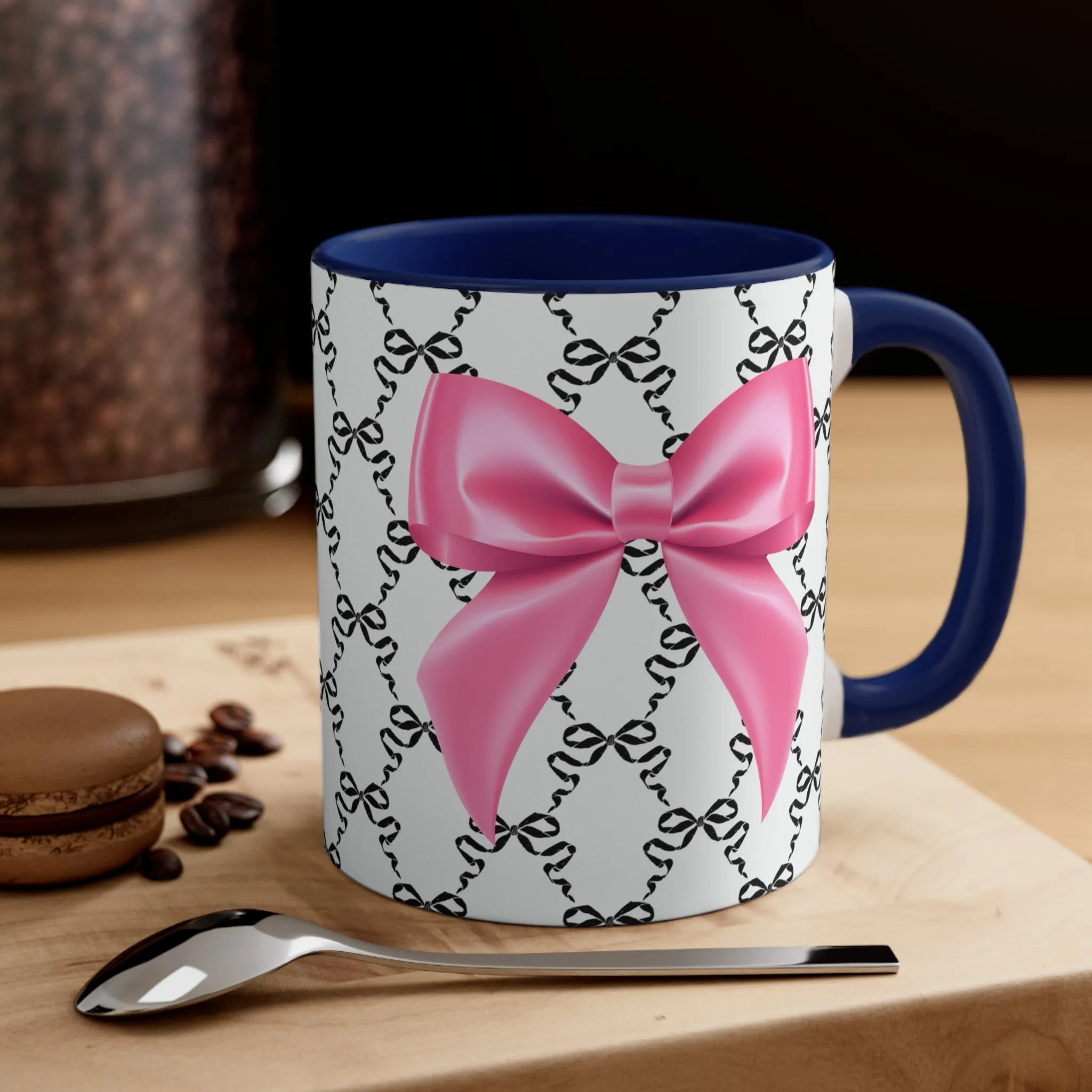 11oz Coquette Black with Pink Bow Ceramic Mug