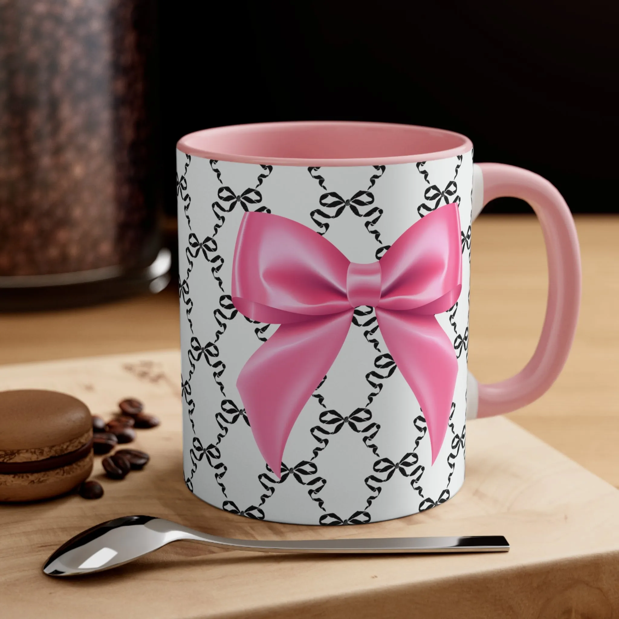 11oz Coquette Black with Pink Bow Ceramic Mug