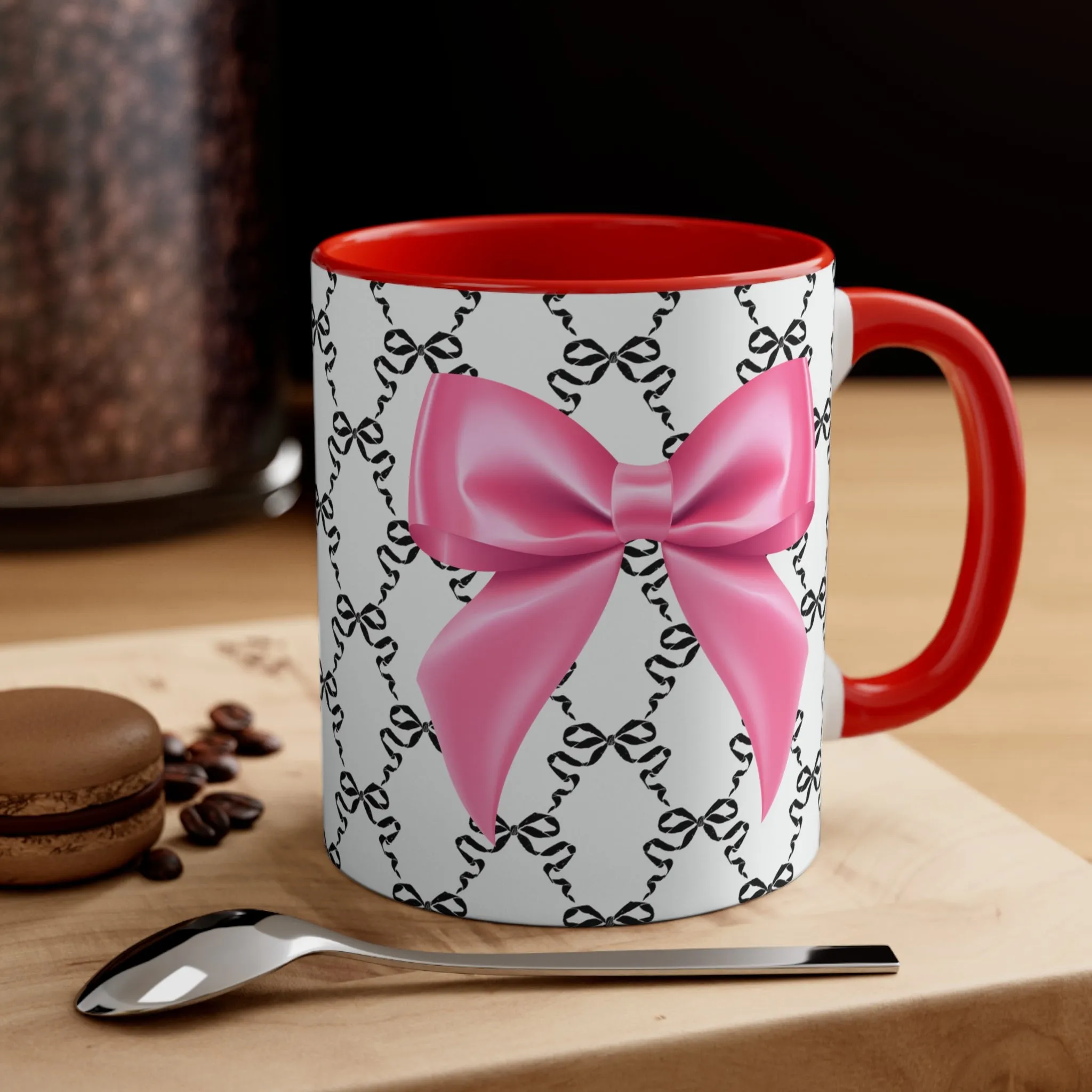 11oz Coquette Black with Pink Bow Ceramic Mug