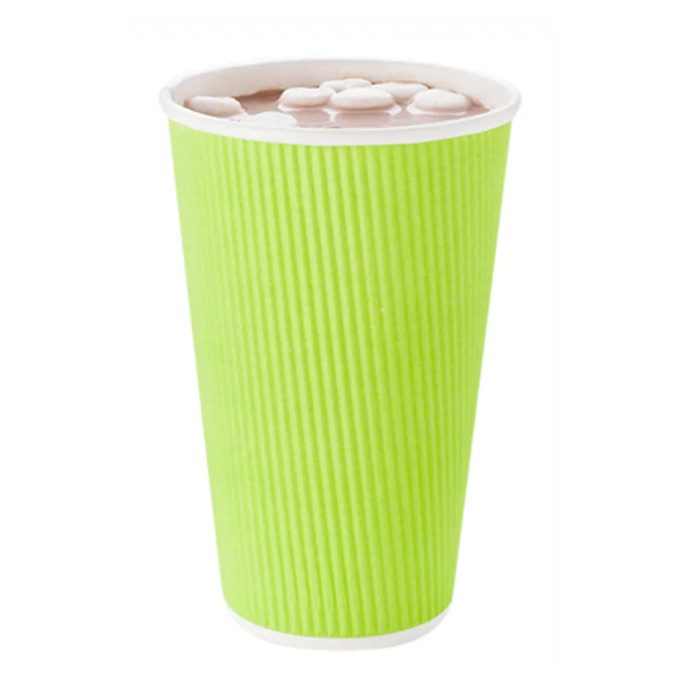 16 oz Eco Green Paper Coffee Cup - Ripple Wall - 3 1/2" x 3 1/2" x 5 1/2" - 500 count box