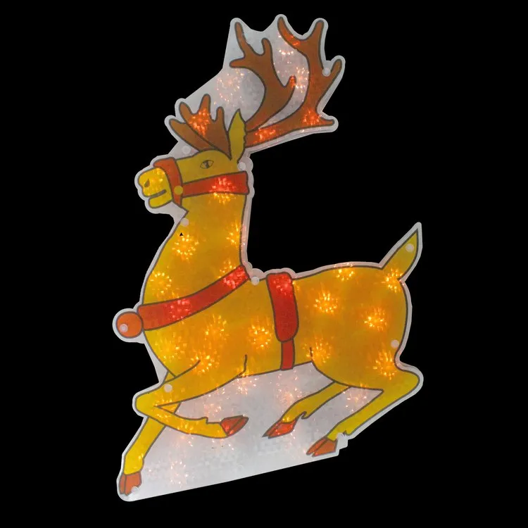 18" Yellow and Red Holographic Shimmering Reindeer Lighted Window Silhouette Christmas Decoration