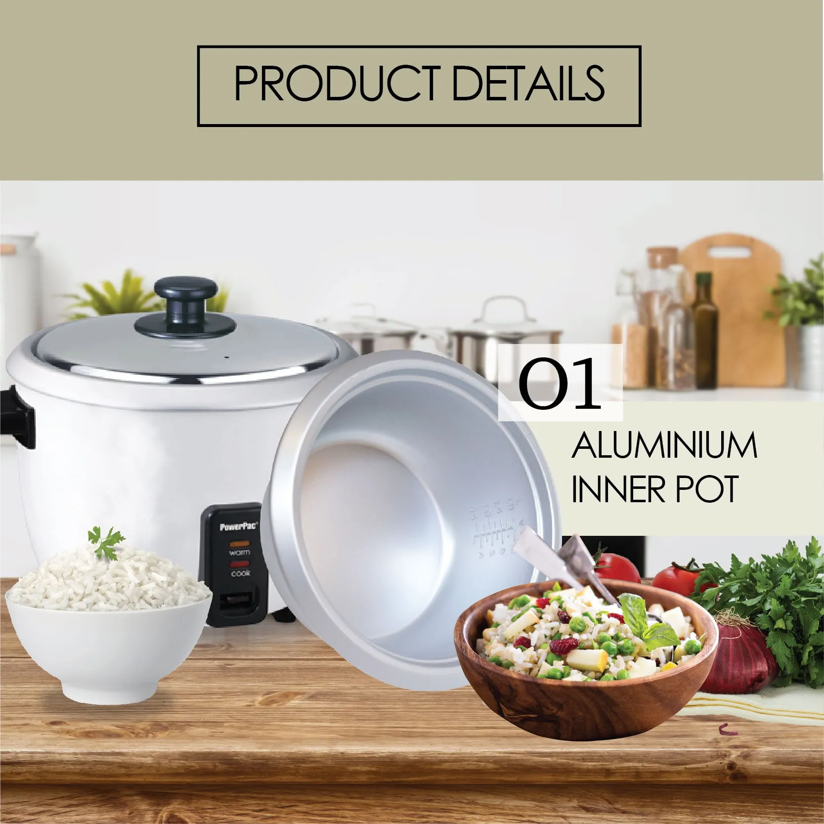 1L Rice Cooker with Aluminium Inner Pot (PPRC4)