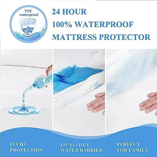 2 Pack Twin Size Premium Waterproof Mattress Protector, Soft Breathable Mattress Pad Cover, Noiseless Waterproof Bed Cover - Stretch to 21" Fitted Deep Pocket Mattress Protection Cover