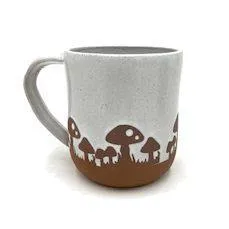 (20% Off) Mug - 12oz - White Glazed Mushrooms Mug by Ruby Farms Pottery