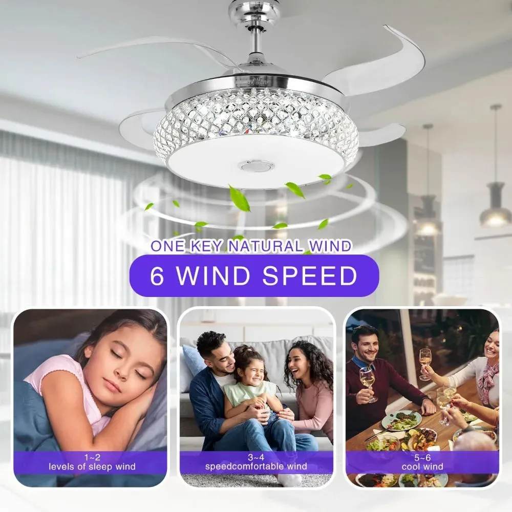 2024 New Retractable Bluetooth Ceiling Fan with Speaker, Retractable Ceiling Fan with Light and Remote/APP Control