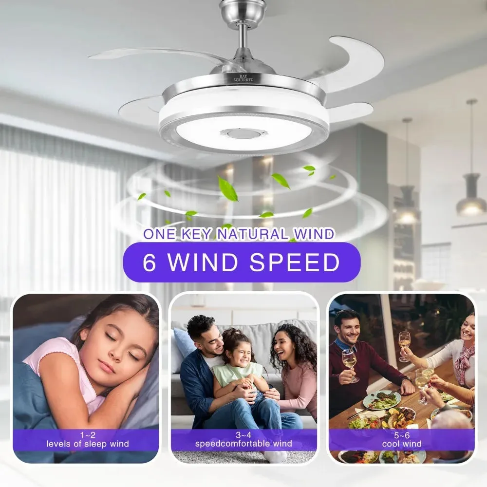 2024 New Retractable Bluetooth Ceiling Fan with Speaker, Retractable Ceiling Fan with Light and Remote/APP Control