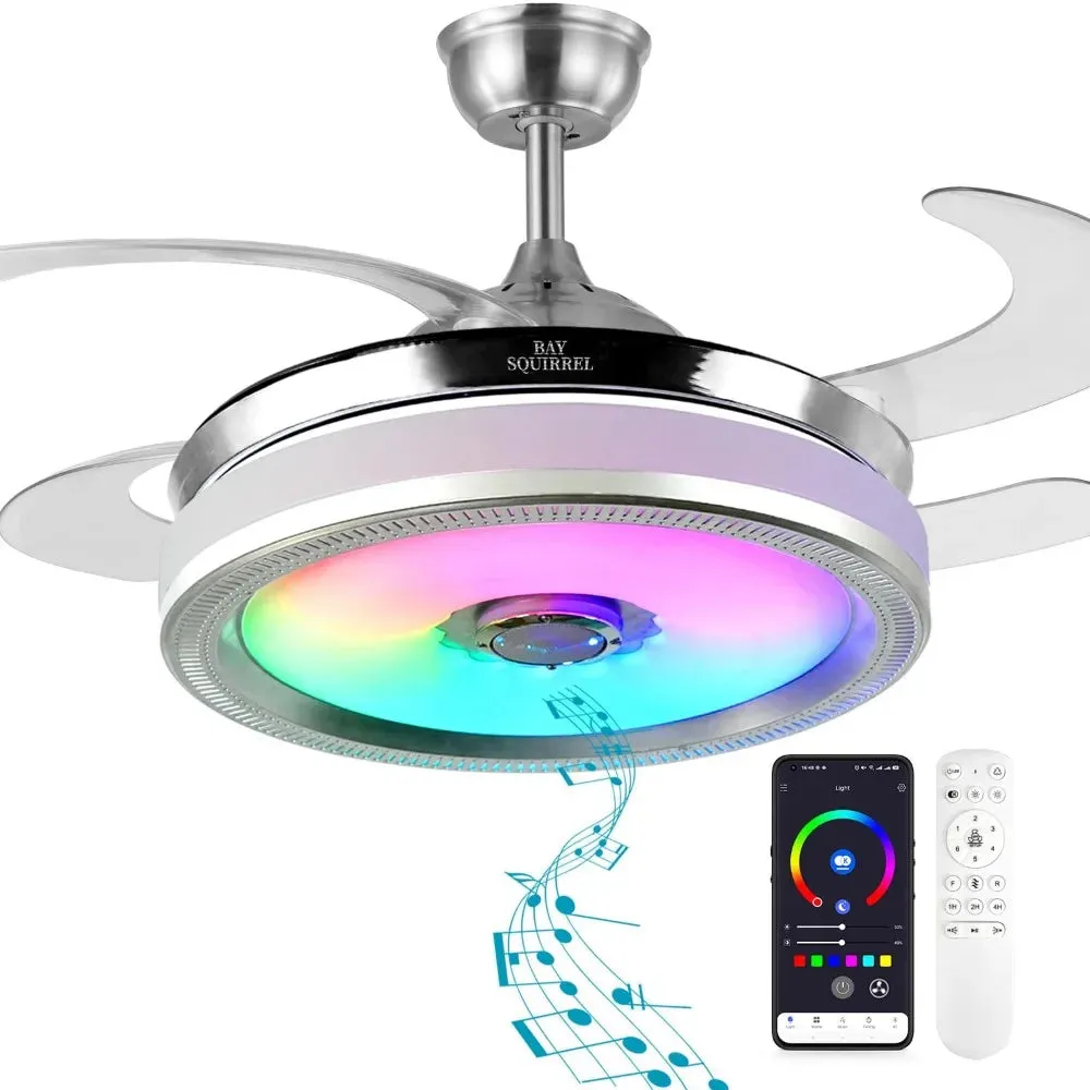 2024 New Retractable Bluetooth Ceiling Fan with Speaker, Retractable Ceiling Fan with Light and Remote/APP Control