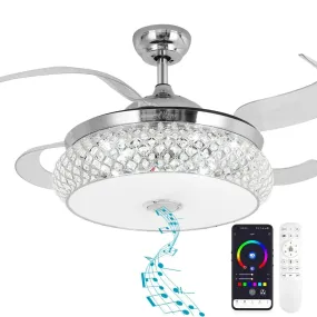 2024 New Retractable Bluetooth Ceiling Fan with Speaker, Retractable Ceiling Fan with Light and Remote/APP Control