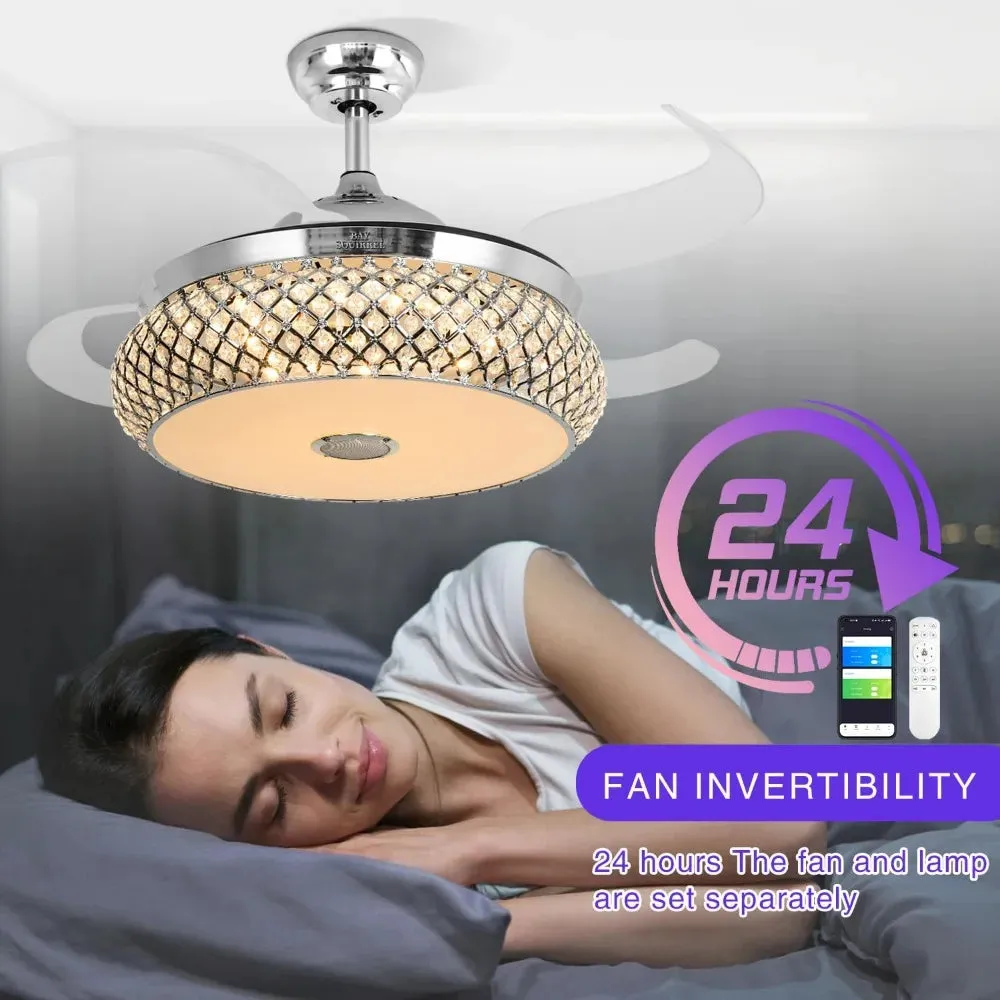 2024 New Retractable Bluetooth Ceiling Fan with Speaker, Retractable Ceiling Fan with Light and Remote/APP Control