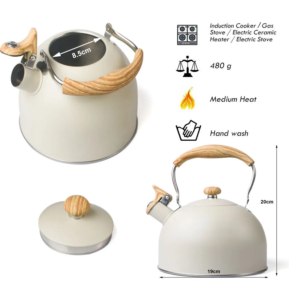 2.5 Liter Tea Whistling Kettle Stainless Steel Modern Whistling Tea Pot for Stovetop Cream