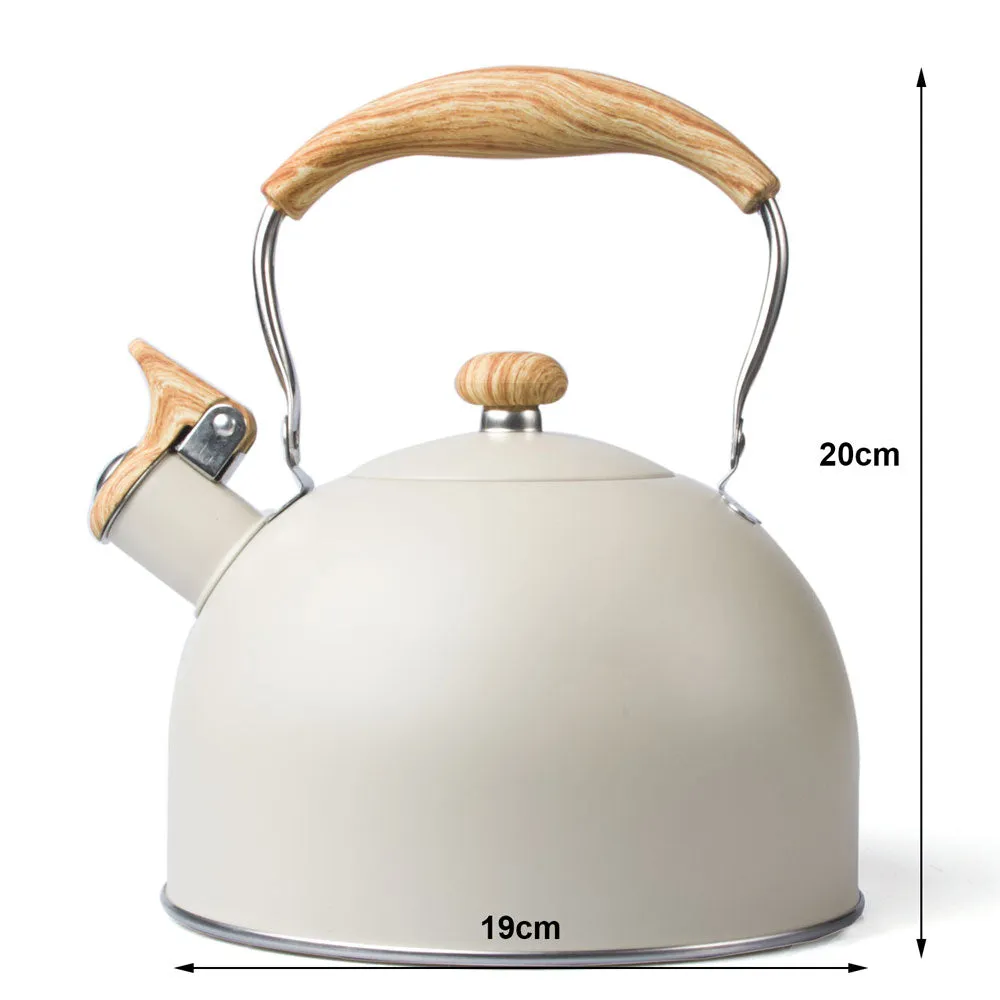 2.5 Liter Tea Whistling Kettle Stainless Steel Modern Whistling Tea Pot for Stovetop Cream