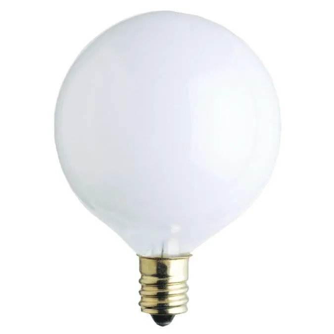 25 Watt G16 1/2 Incandescent White E12 (Candelabra) Base, 130 Volt, Box