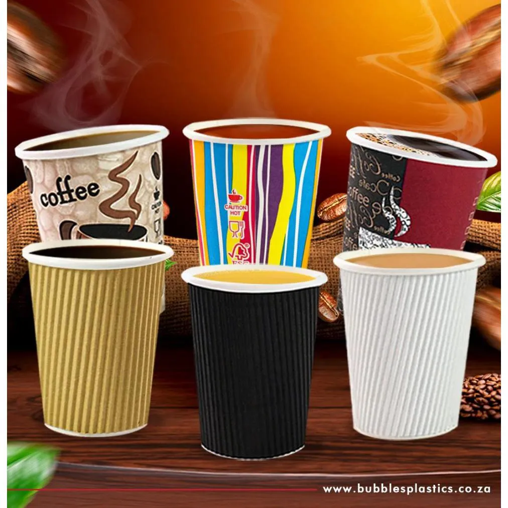 250ml Ripple Paper Coffee Cup Matte Black 5pack