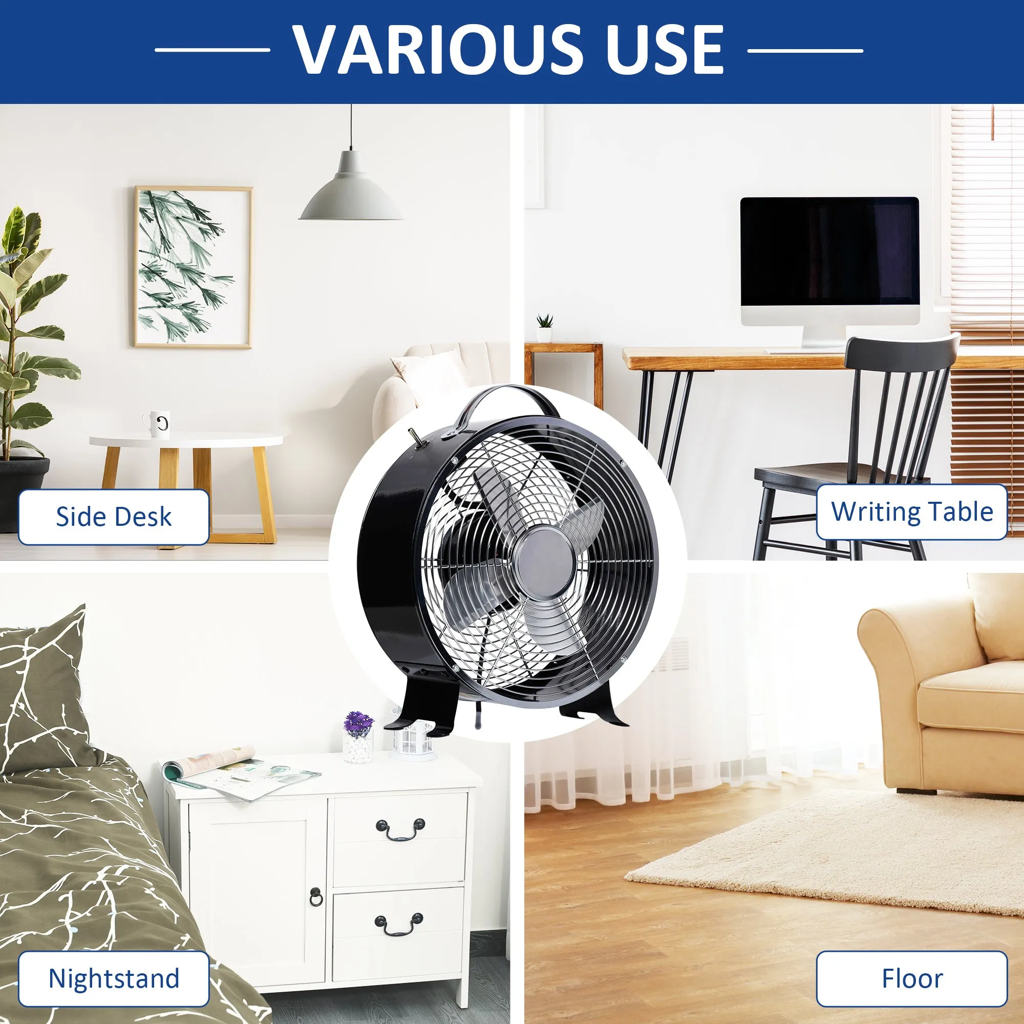 26cm 2-Speed Electric Table Desk Fan w/ Safety Guard Anti-Slip Feet Portable Personal Cooling Fan Home Office Bedroom Black