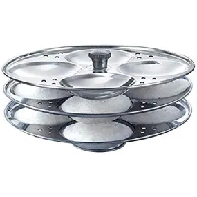 3 Plates Stainless Steel Heavy Quality Idli Stand | Idli Maker Makes 12 Large Size Idlis at Once| Holes for Pressure Cooker, Edly Stand for Home and Kitchen - idlyP23U