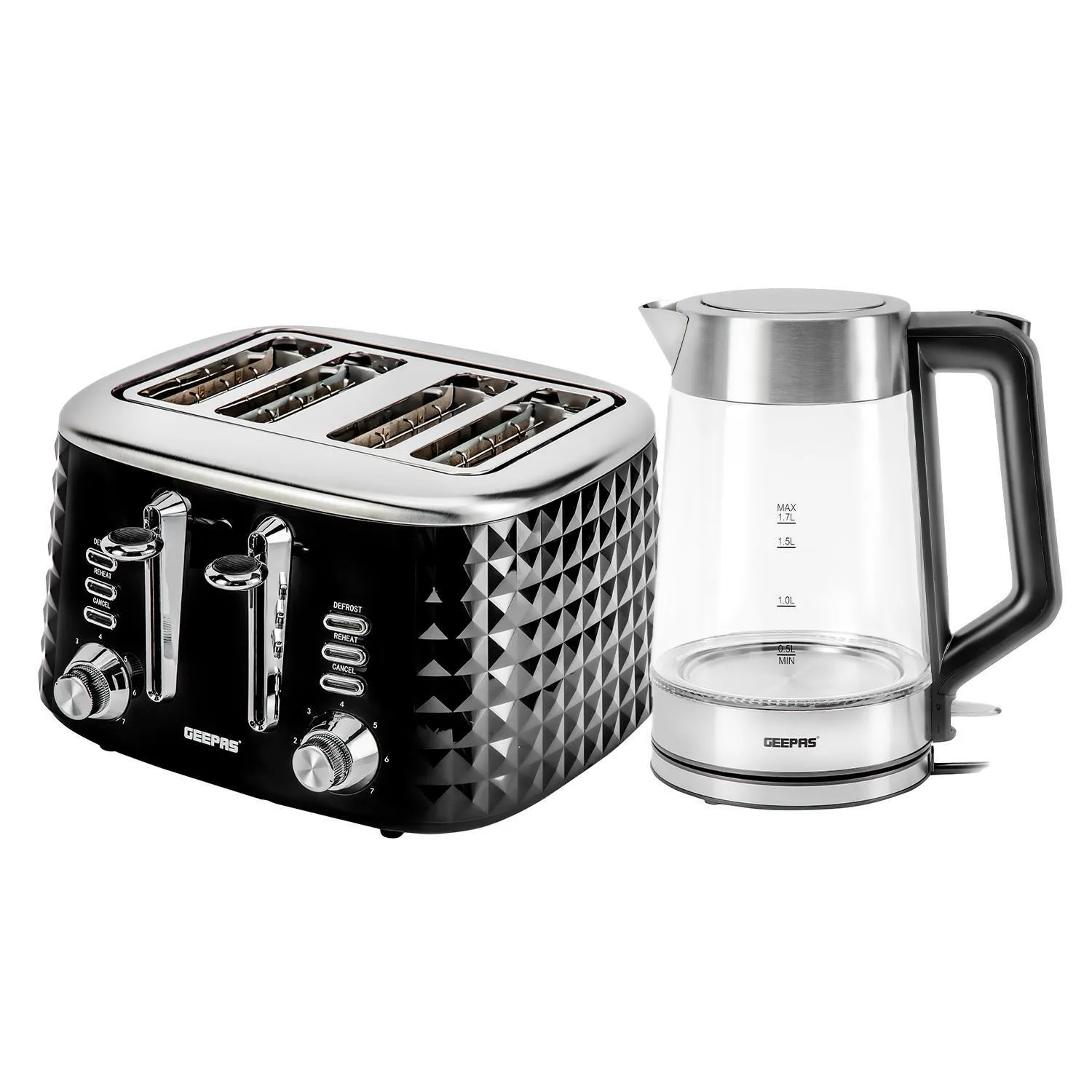 4 Slice Bread Toaster & 1.7L Illuminating Electric Glass Kettle Set