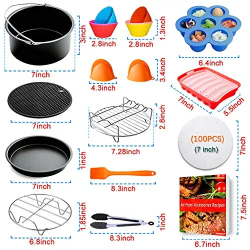 Air Fryer Accessories for Ninja Gowise Cosori Phillips Nuwave 7inch Air Fryer Accessories Fit 3.2QT,3.7QT-4.2QT Air Fryer,Nonstick Coating Dishwasher Safe,with Cookbook