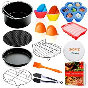 Air Fryer Accessories for Ninja Gowise Cosori Phillips Nuwave 7inch Air Fryer Accessories Fit 3.2QT,3.7QT-4.2QT Air Fryer,Nonstick Coating Dishwasher Safe,with Cookbook