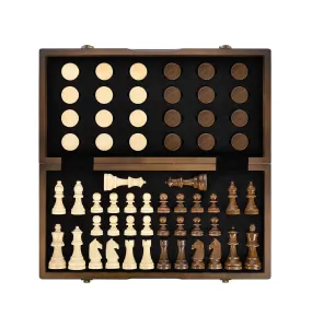 AMEROUS Magnetic Wooden Chess and Checkers Game Set 15 Inches 2 in 1 Chess Board Games 2 Extra Queens Gift Package