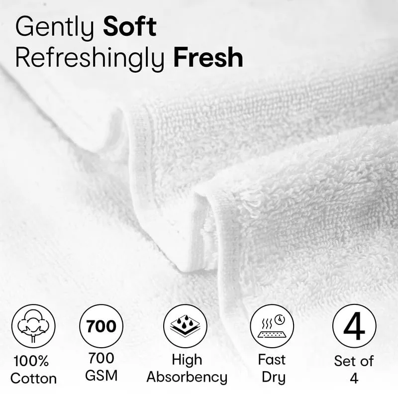 Anko Australia 100% Cotton 700 GSM Large Ribbed Bath Towel | Set of 4 | Super-Soft, Absorbent, Quick-Drying | White Towel for Men, Women & Kids | 135x68 cm |Travel, Gym, Spa Towel