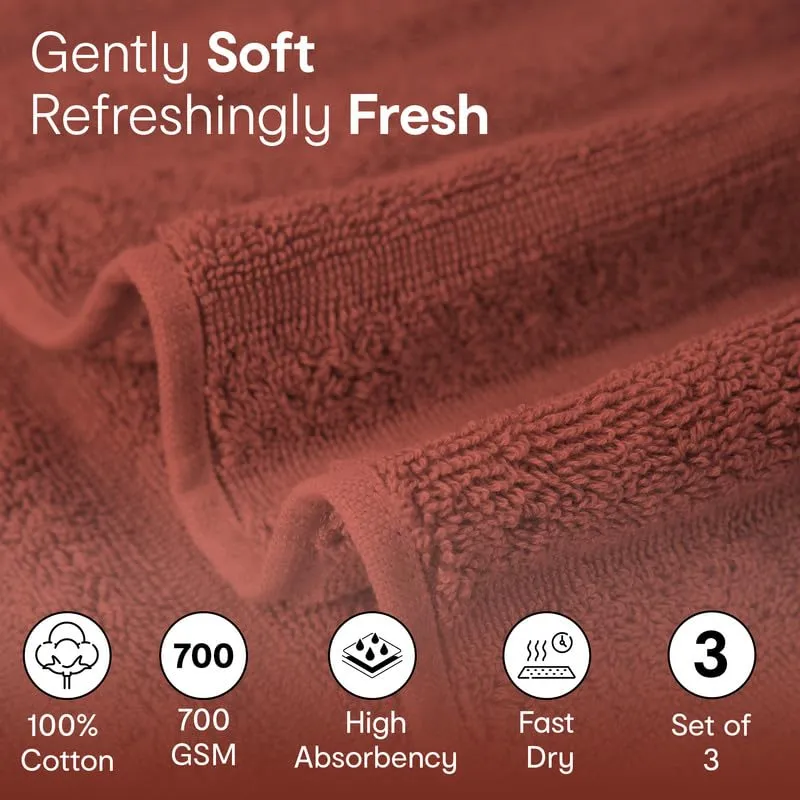 Anko Australia 100% Cotton 700 GSM Ribbed Towel Set | 1 Bath Towel, 2 Hand Towels | Super-Soft, Absorbent, Quick-Drying | Rust Cotton Towels for Bath, Travel & Gym | 135x68cm & 60x40cm