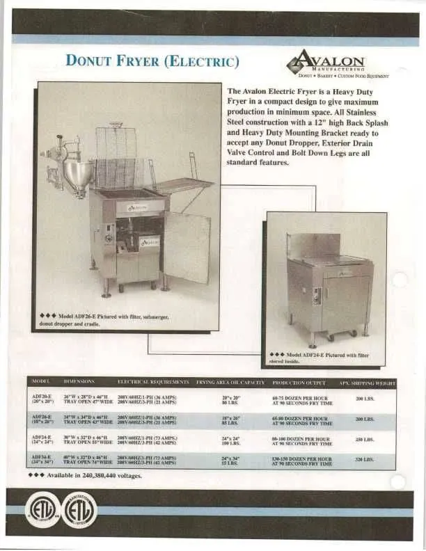 Avalon (ADF34-E) Donut Fryer 34" X 24" Electric (3 phase) Left Side Drain Board