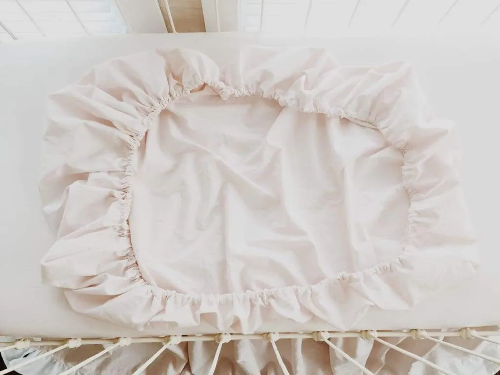 Baby Pink and White Ruffled Nursery Bedding Set for Girls