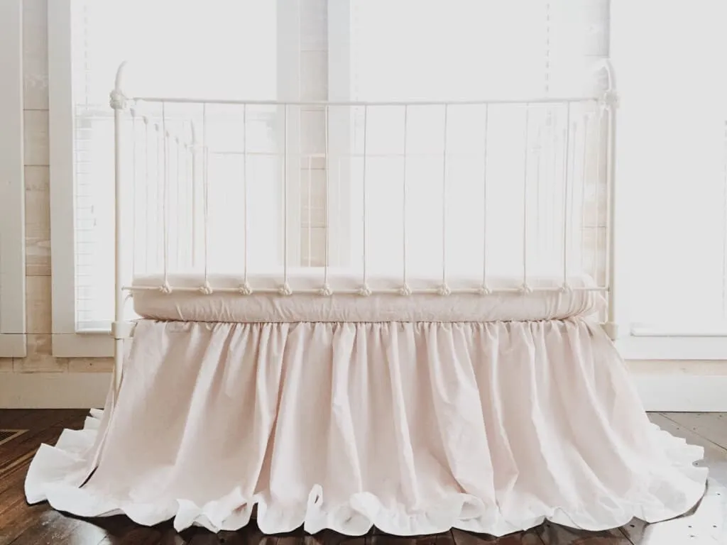 Baby Pink and White Ruffled Nursery Bedding Set for Girls