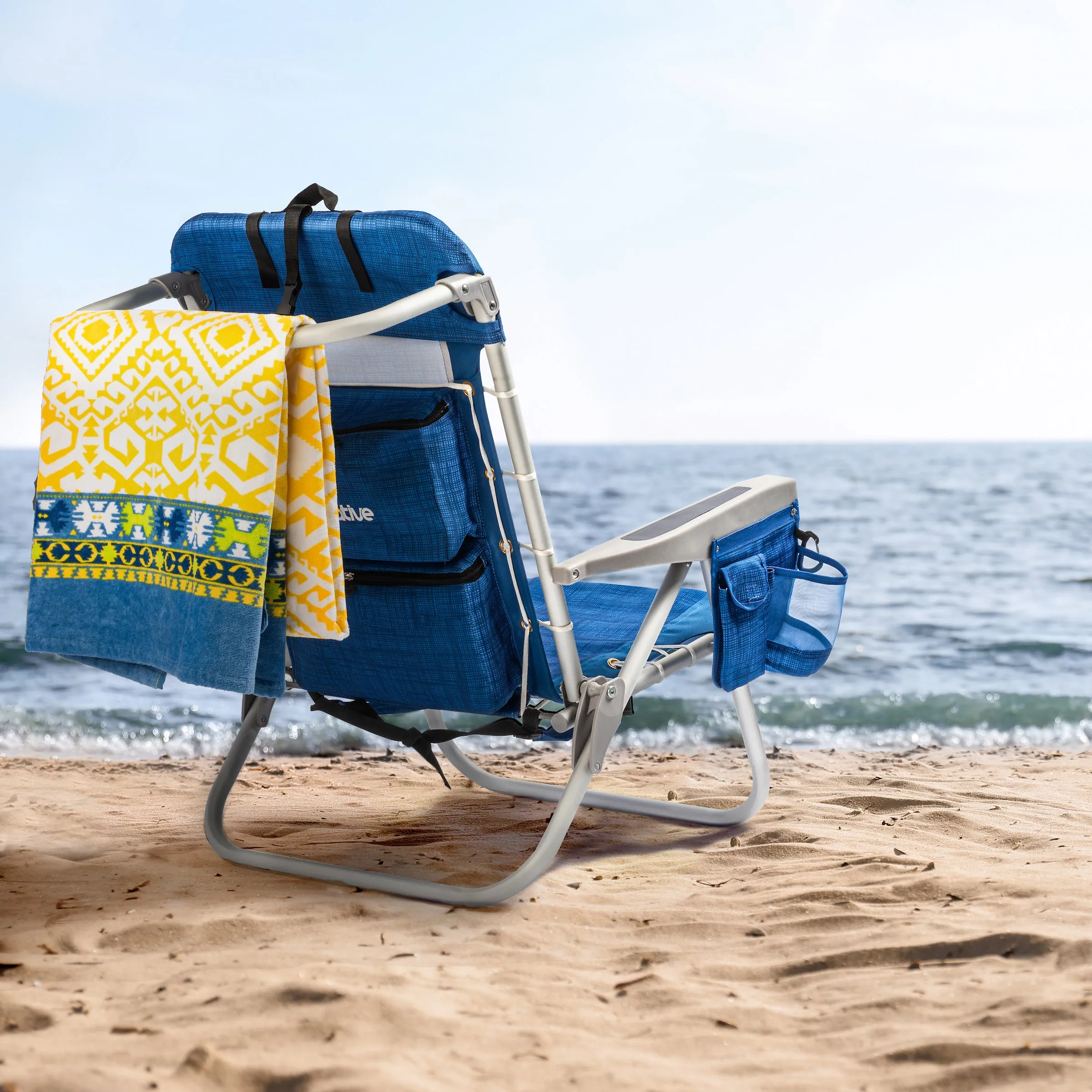 Backpack Beach Chair with 5 Positions, Towel bar, XL Cooler Pouch, Storage Pouch, etc