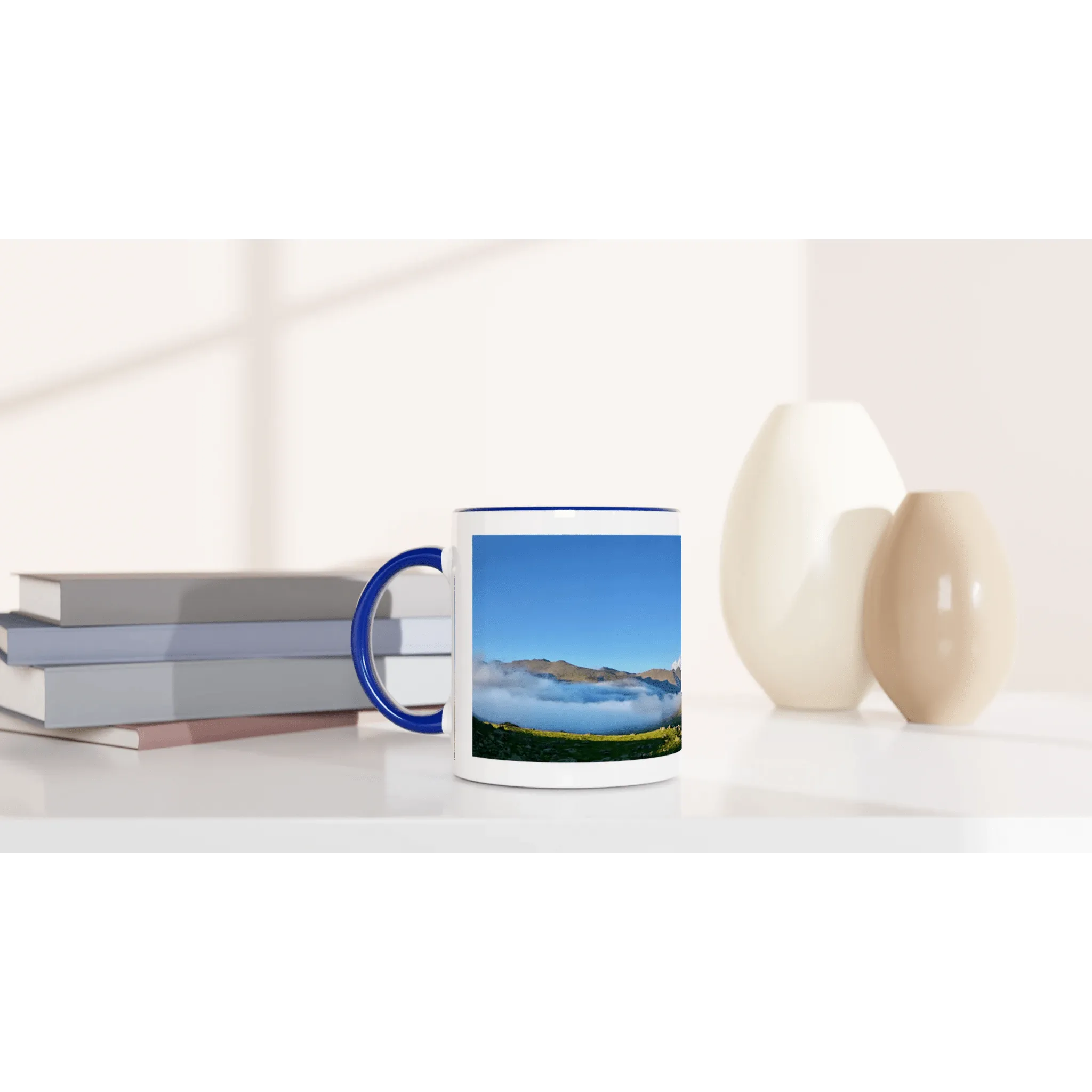 Beautiful Serene Mountain in a Blue Ceramic Mug