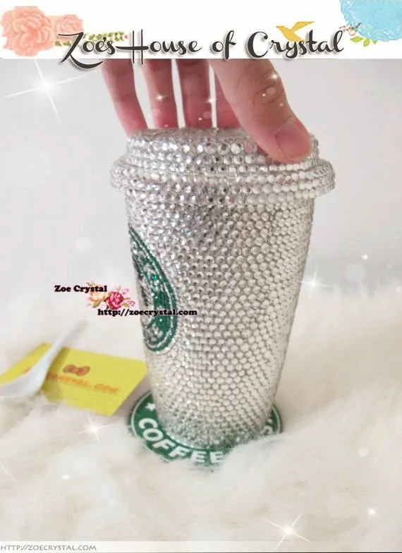 Bedazzled BLING STARBUCKS Coffee Cup / Mug / Tumbler Glitter Sparky Shinny with Swarovski Crystal Rhinestone Diamond - horizontal bejeweled