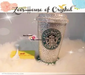 Bedazzled BLING STARBUCKS Coffee Cup / Mug / Tumbler Glitter Sparky Shinny with Swarovski Crystal Rhinestone Diamond - horizontal bejeweled