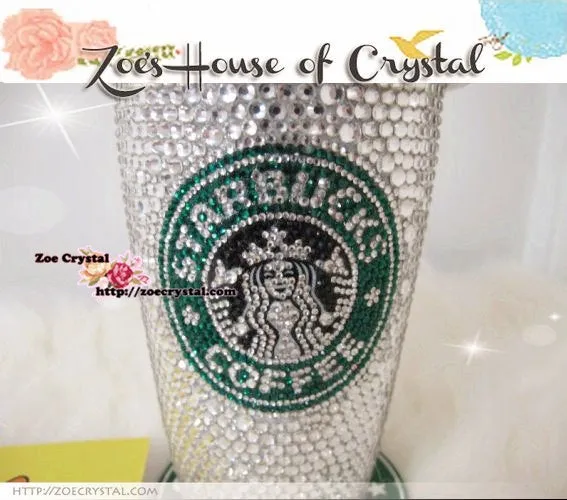 Bedazzled BLING STARBUCKS Coffee Cup / Mug / Tumbler Glitter Sparky Shinny with Swarovski Crystal Rhinestone Diamond - horizontal bejeweled