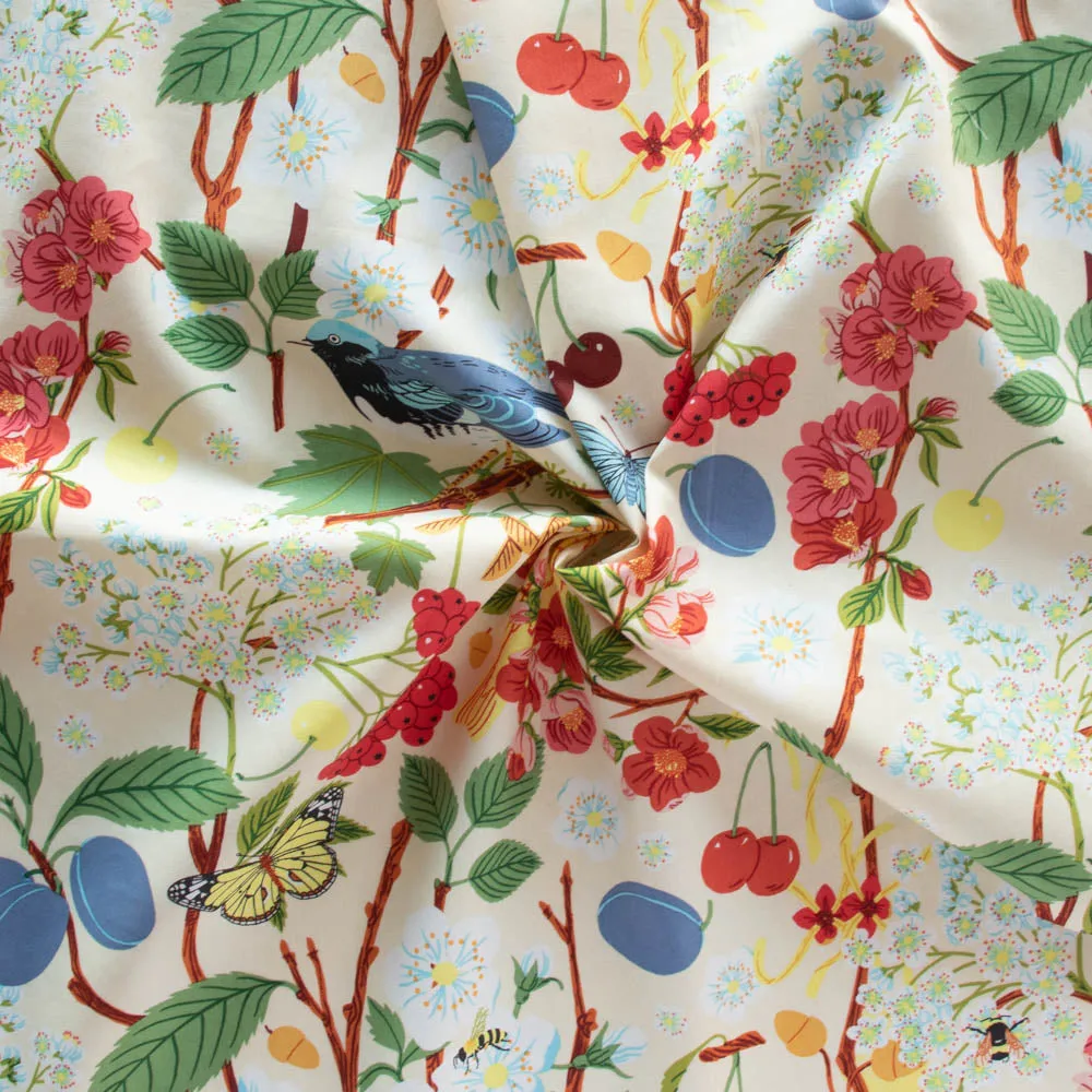 Birch Organic Cotton Poplin - Flowering Trees by Oana Befort - Tree Chatter