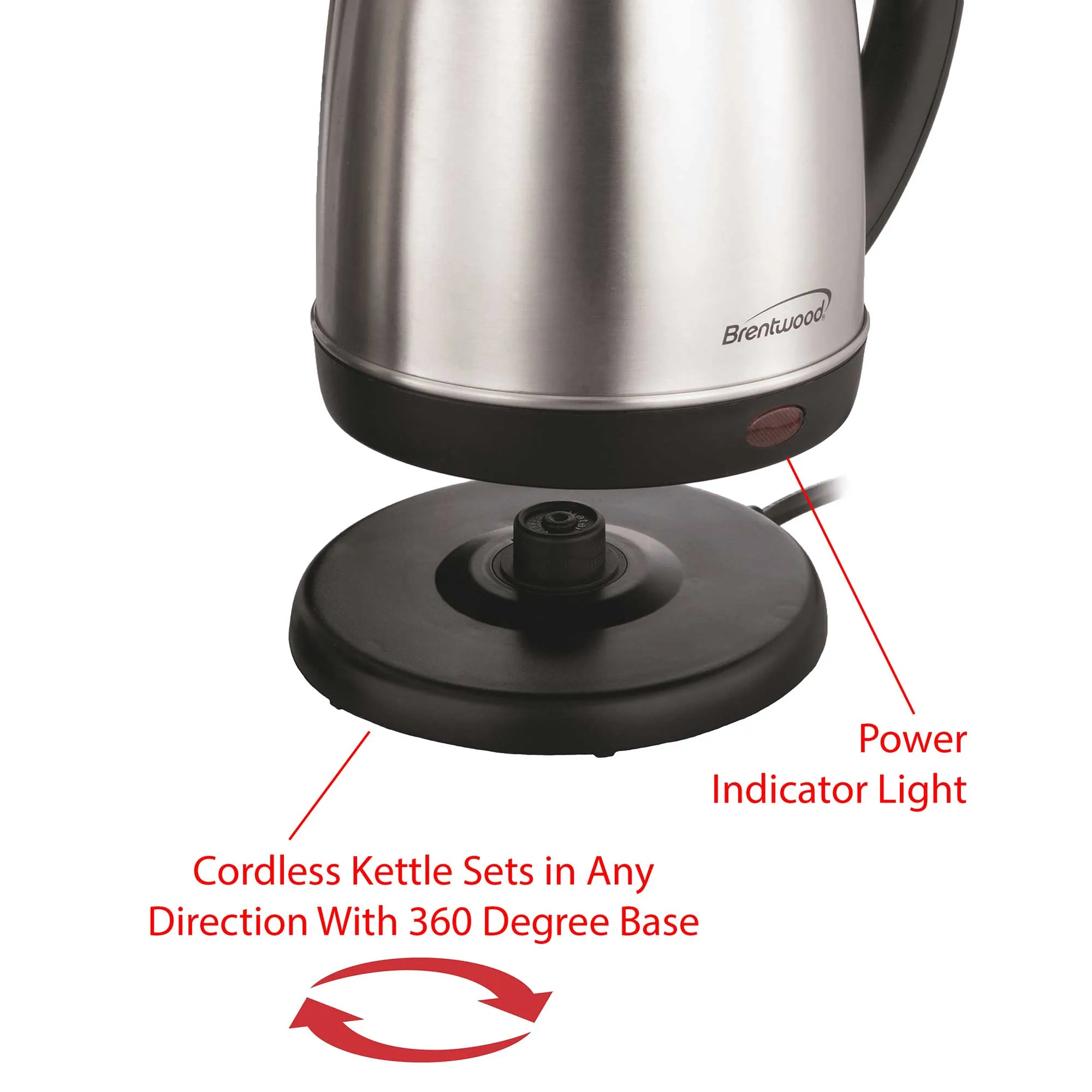 Brentwood KT-1800 2L Stainless Steel Cordless Electric Kettle