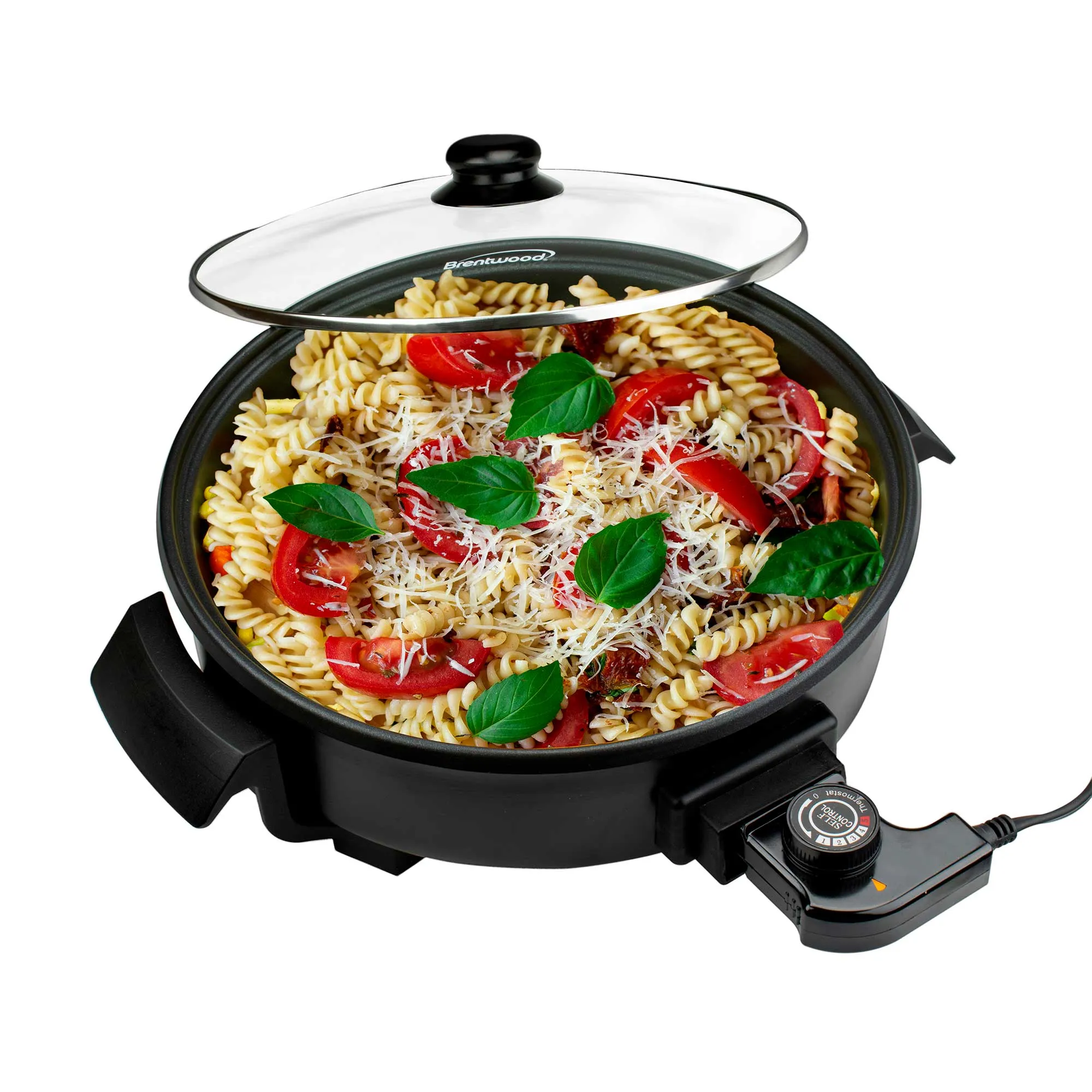 Brentwood SK-67BK 12-Inch Round Non-Stick Electric Skillet with Vented Glass Lid, Black