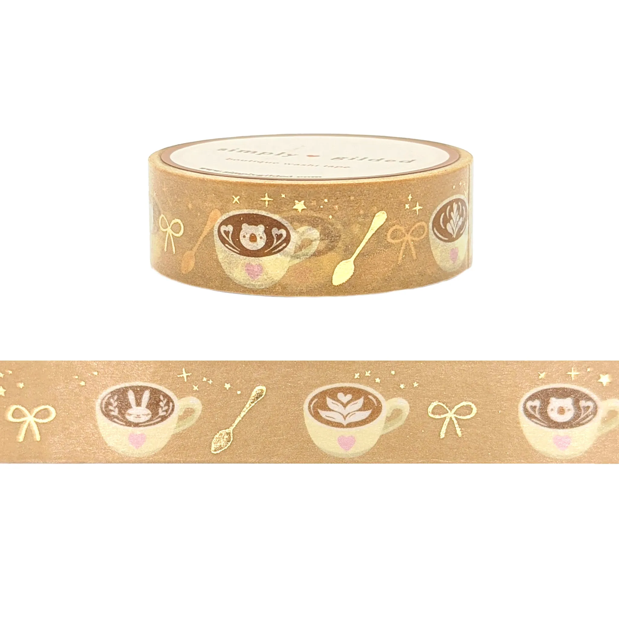 Caramel Coffee Cups Washi (15mm   light gold foil) - Restock