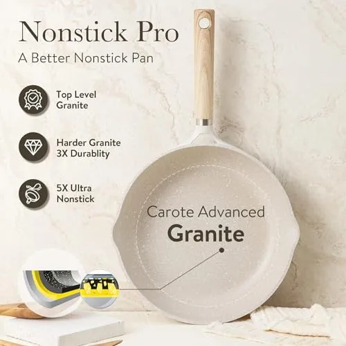 CAROTE Non Stick Frying Pan, Granite Omlette Egg Pan, Induction&Gas Fry Pan, Fish Pan, PFOA Free (26 CM, Granite SeaShell)