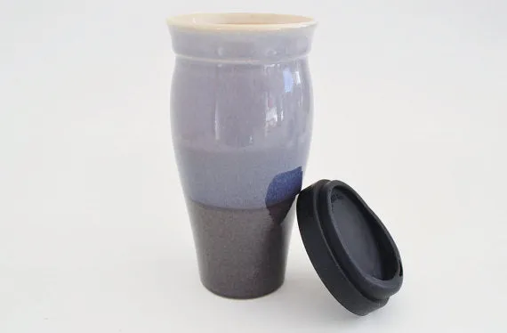 Ceramic Travel Mug with Lid- Purple and Blue