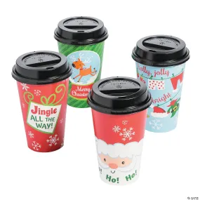 Christmas Whimsical Coffee Cups with Lids 16oz. | 12 ct