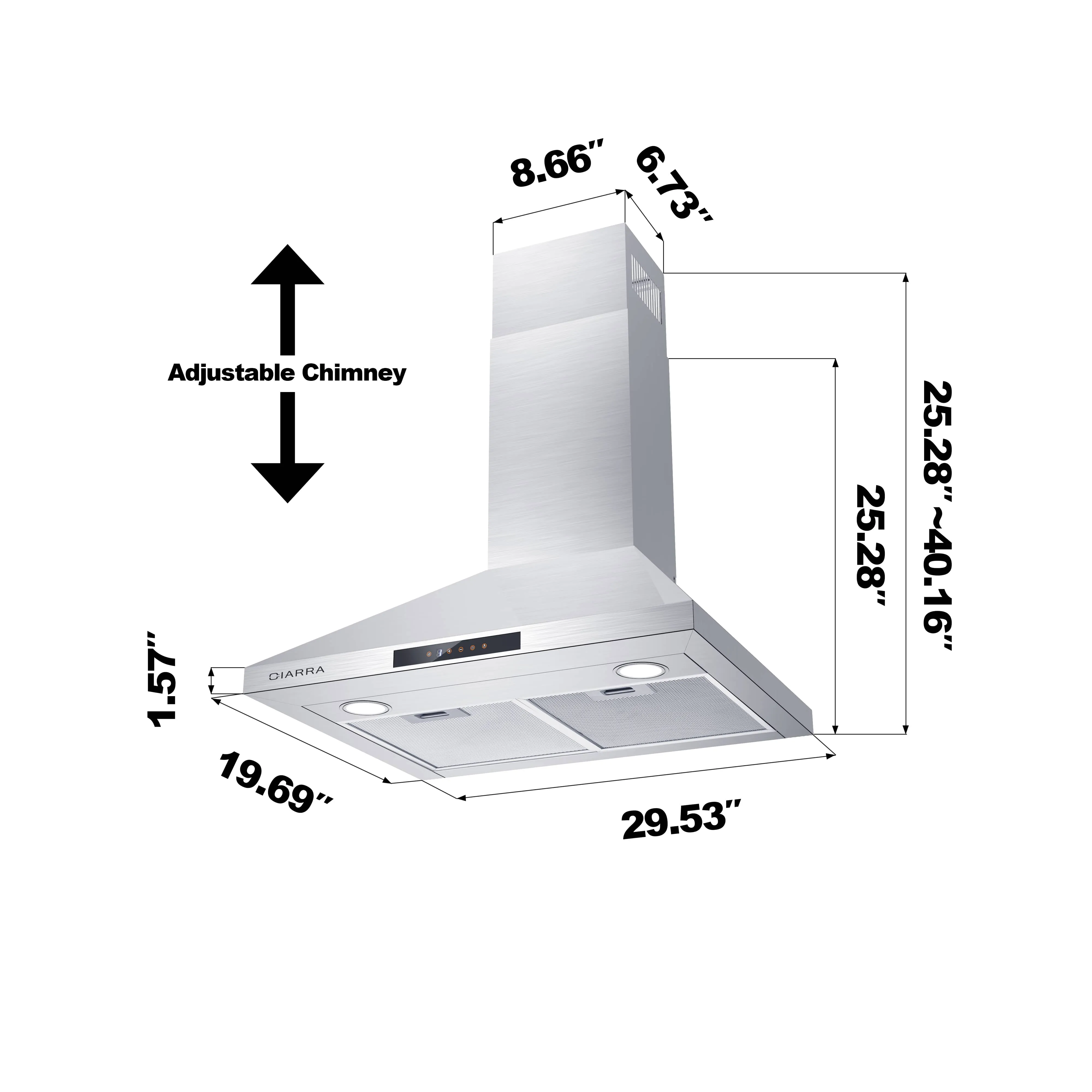 CIARRA Wall Mount Range Hood 30 Inch with 3-speed Extraction CAS75206-OW