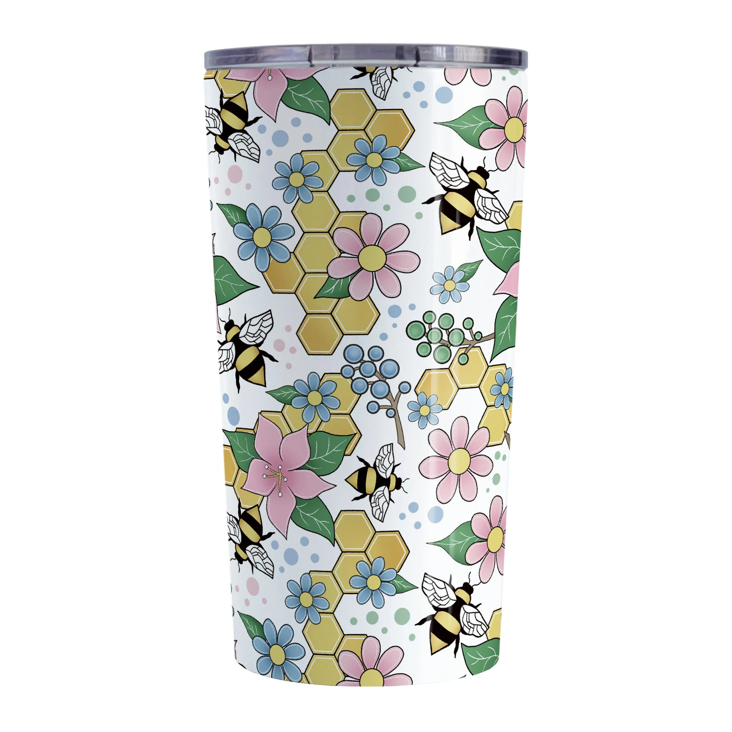 Colorful Pink Floral Bee Pattern Tumbler Cup