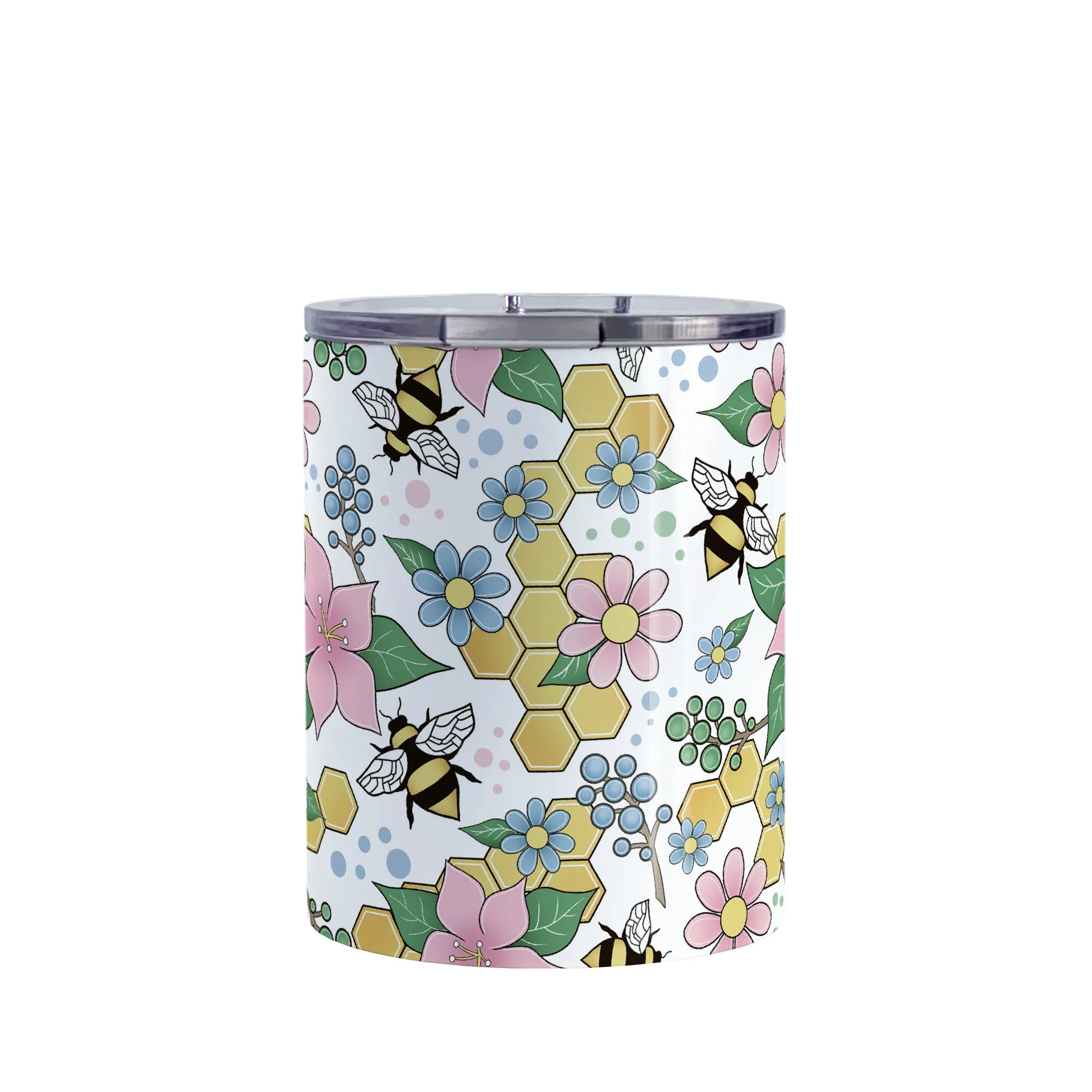 Colorful Pink Floral Bee Pattern Tumbler Cup