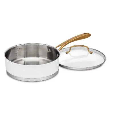 Cuisinart Classic 3.5qt Stainless Steel Saute Pan with Cover and Brushed Gold Handles Matte White