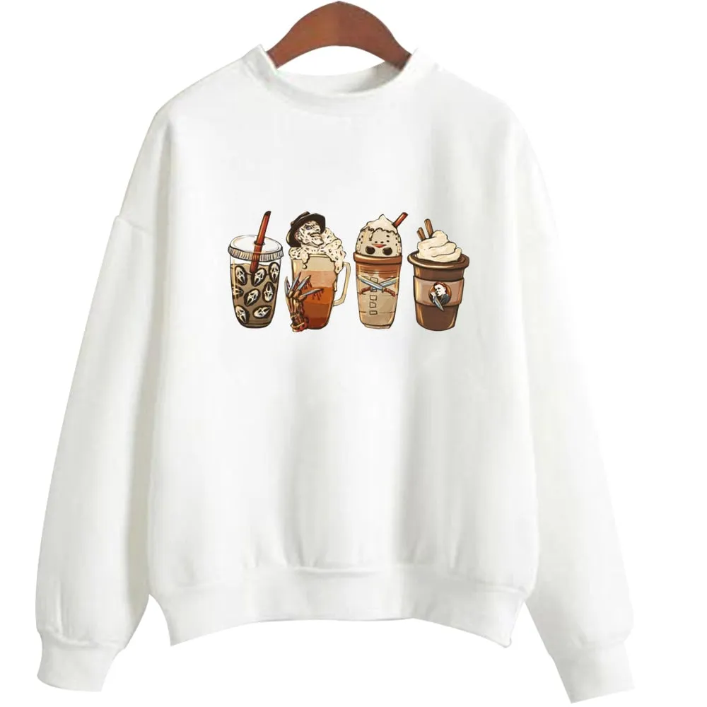 Cute Spooky Coffee Cups Halloween Hoodie | Fall Season Coffee Lover's Sweatshirt