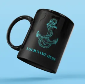 Designer Mug-Green anchor Your Name