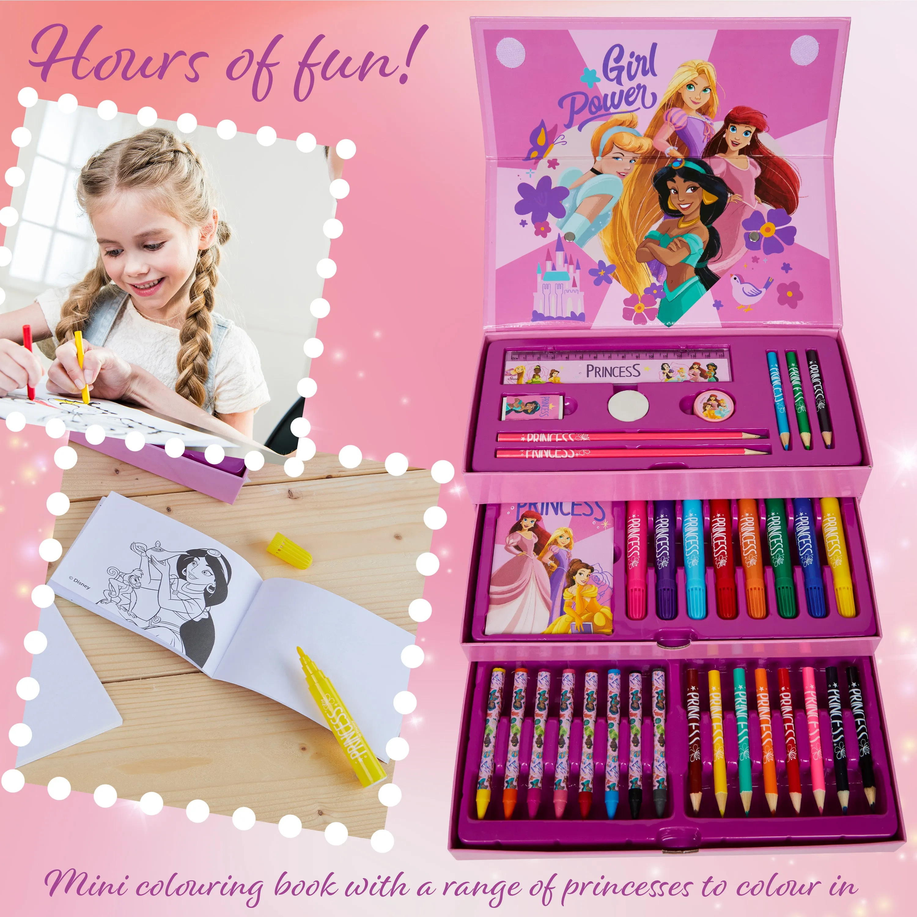 Disney Kids Colouring Pencils - Art Case - Pink Princesses