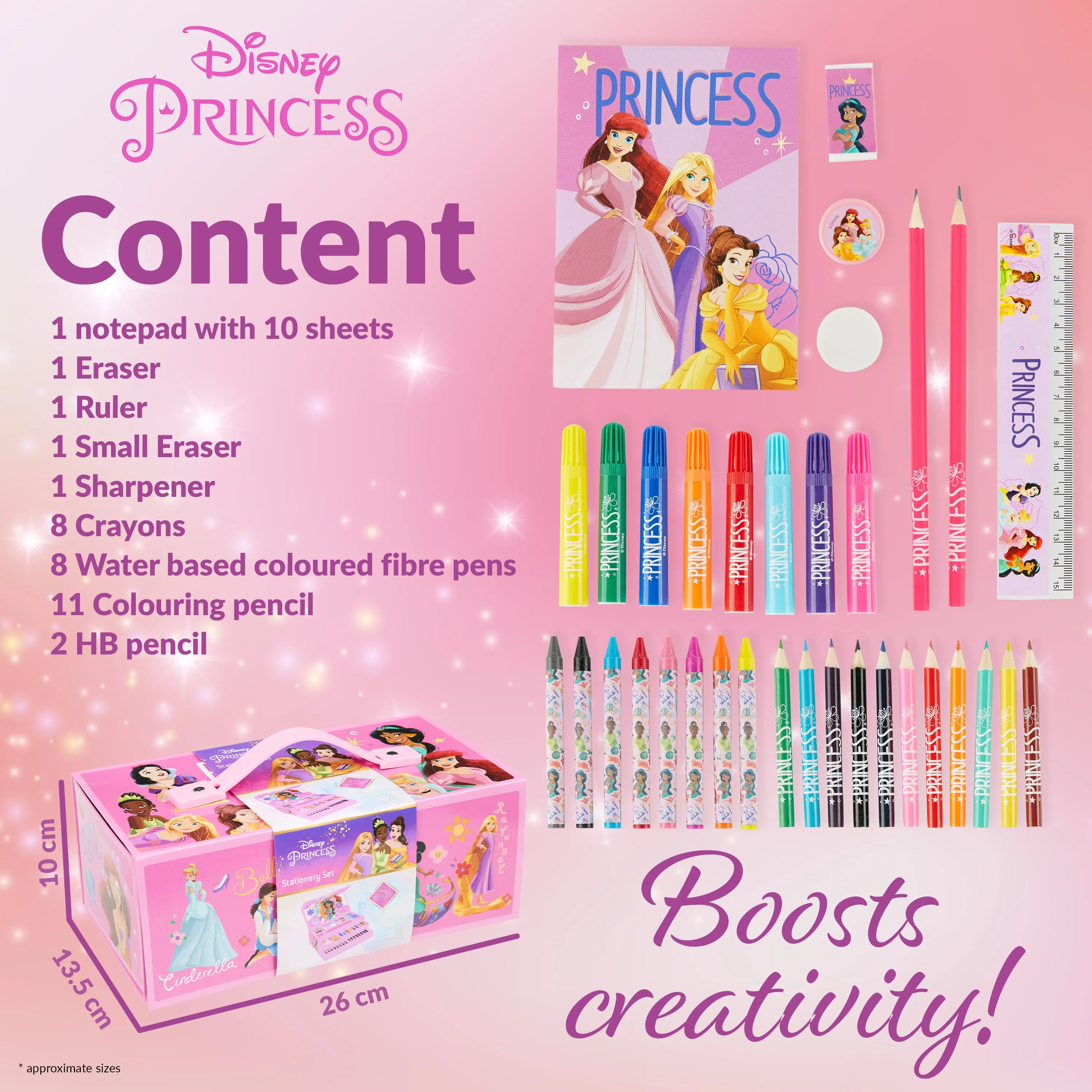 Disney Kids Colouring Pencils - Art Case - Pink Princesses