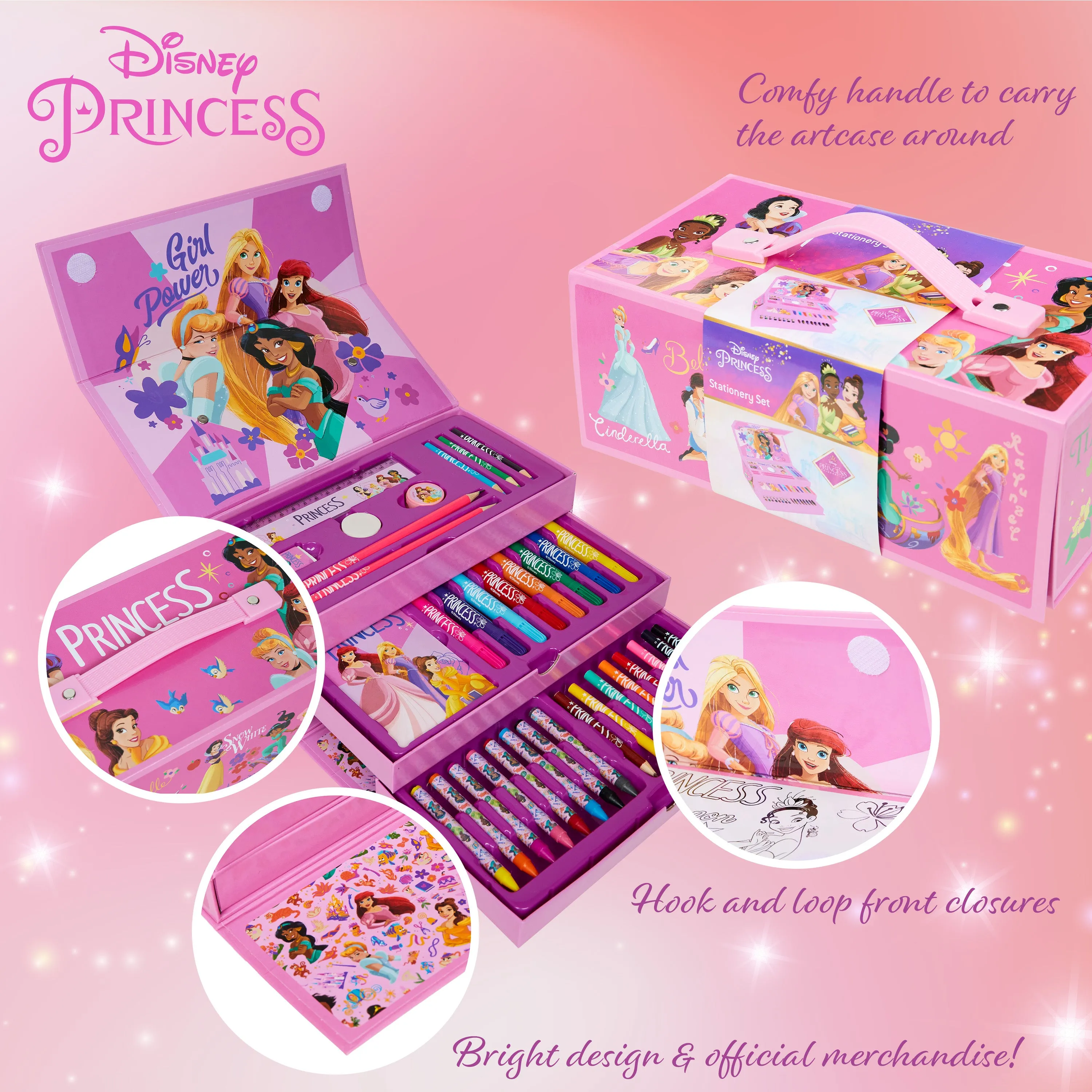 Disney Kids Colouring Pencils - Art Case - Pink Princesses